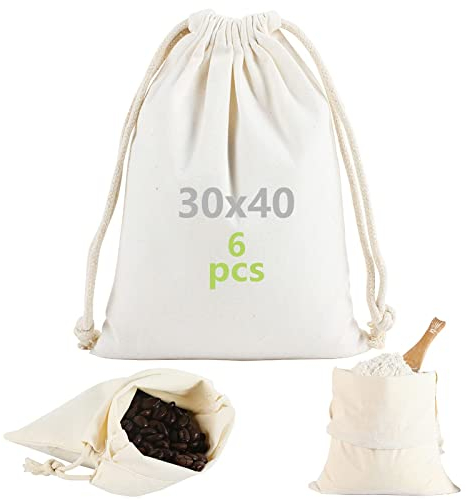 6 Piezas Bolsas Algodon con Cordon, Bolsas Reutilizable, Bolsas de Lona Con Cordon de Algodon para El hogar, Bolsa de Regalo, Sin Impresion, Ideal para Pintar (11.8 * 15.7inch)