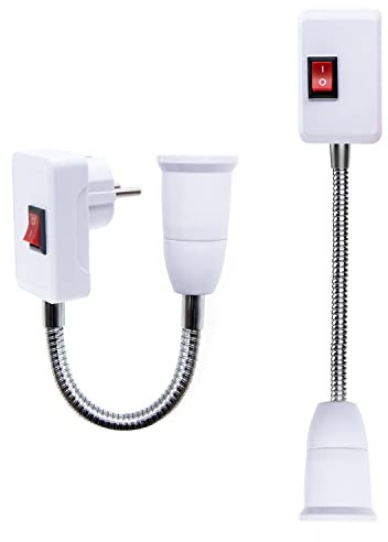 2 Piezas Portalámparas E27 con Interruptor y Enchufe, Adaptador de Enchufe E27 EU Convertidor de Casquillo de Bombillas 360°Ajustables Lámpara de Lectura para Dormitorios Cocinas