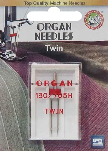 Nähmit - Organ Zwillingsnadeln Flachkolben Nähmaschinennadeln Universalnadel 130/705 H (2 x Universal 90/3,0)