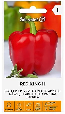 Zalia stotele | PAPRIKA RED KING H samen | Gemüsesamen | Frühreifende, ertragreiche Sorte der süßen Paprika | Pflanze samen | Paprika samen | Für den Anbau im Freiland oder im Gewächshaus | 1 Pack