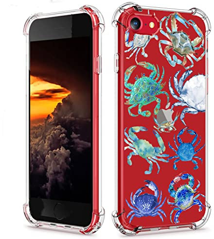 Vesidurt Colourful Lobster Clear Case for iPhone 7/8/SE,Blue Lobster Collage Pattern for Men Women,Trendy Transparent Soft TPU Bumper Case for iPhone 7/8/SE