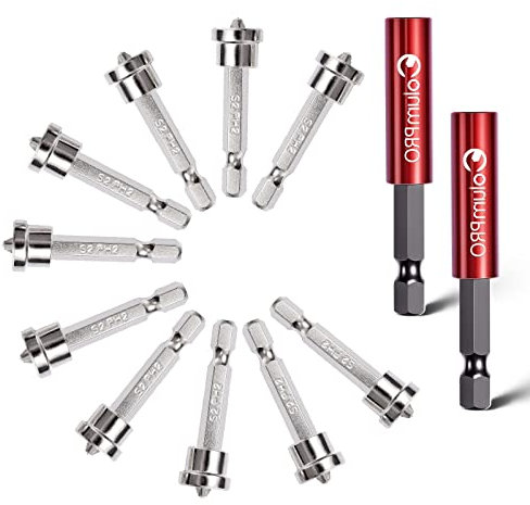 ColumPRO 12PCS Magnetic Positioning Drywall Screw Bits Setter PH2 Bits,Plasterboard Screw Hex Shank Positioning Bit Batch Head,10PCS 50mm Drywall Screw Bits,2PCS Magnetic Extension Bit Holder