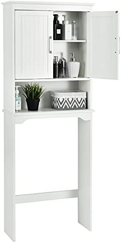 LIFEZEAL Armario sobre Inodoro, Mueble Alto de baño, Estante con 2 Puertas balda Ajustable, Organizador para baño, Lavadora, 63 x 23 x 168 cm