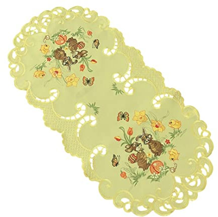 Osterdecke Ostern Osterhasen Tischläufer Tischdecke Mitteldecke Gelb - Größe wählbar (35x70)