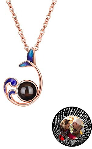 Collana personalizzata con proiezione di foto, collana personalizzata con 100 lingue di I love you, regalo personalizzato per la fidanzata, la moglie o la madre