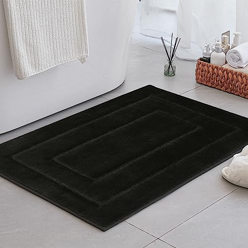 GRANNY SAYS Badezimmerteppich, Badematte rutschfest, Super Weicher Badteppich rutschfest Waschbar Absorbierend, Badvorleger für WC Teppich, Badezimmer, Dusche und Toilette - Schwarz, 60 × 90 cm