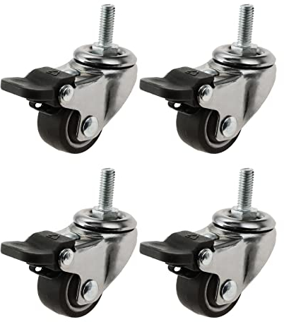 bowarepro Möbelrollen Klein 25mm Lenkrollen mit Bremse Rollen mit Gewinde M6 11kg pro Rolle Gummirollen Bodenschonend