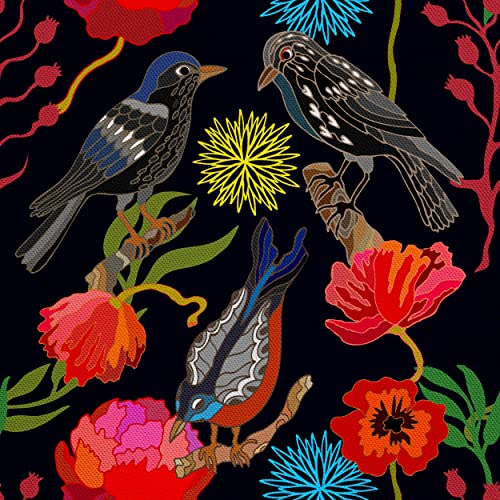 HEKO PANELS Oxford Wasserdichte Meterware Canvas-Stoff Polyester Zum Nähen Dekostoffe Wasserabweisend Blickdicht Vögel Mohne 1 Meter 155 x 100 cm