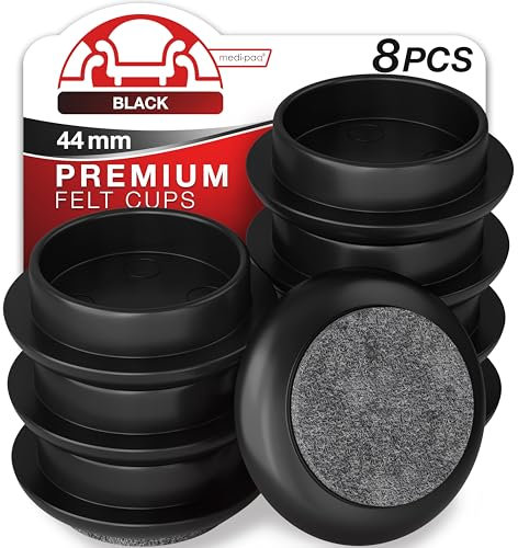 Medipaq Felt Castor Cups – 8x Small 44mm Black – Protects Wooden & Smooth Floors – Chair & Furniture Leg Protectors