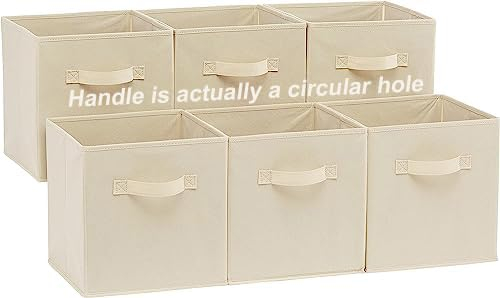 JAKAGO Foldable Storage Boxes Set of 6,Large Cloth Drawer Organizer Fabric Storage Cubes 30 x 30 x 30 cm for Cube Storage Unit Home Office Nursery Organiser (Beige)