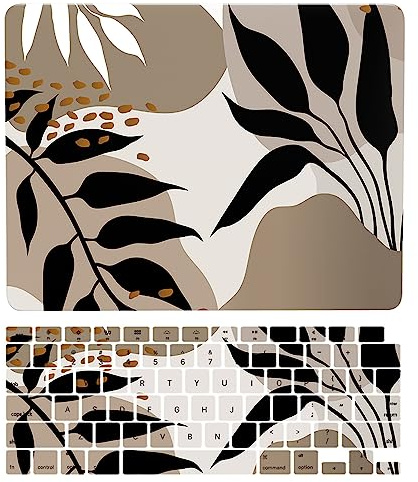 Laptop Cover Case Compatible with MacBook Air 13 inch Model A1466 A1369 Released in 2017 2016 2015 2014 2013 2012 2011 2010, 3D Painted Protective Hard Shell Case & Keyboard Cover, Black Leaves
