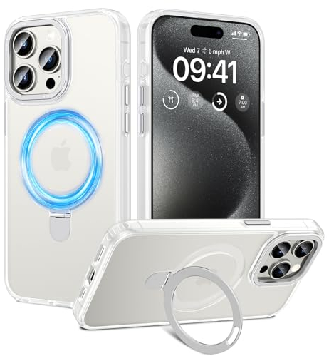 HWeggo für iPhone 15 Pro Max Hülle Magnetisch,Kompatibel mit Magsafe,Durchscheinende Matt rutschfeste Handyhülle mit Unsichtbar Ständer,Militärische Stoßfeste Schutzhülle(Klar-weiß)