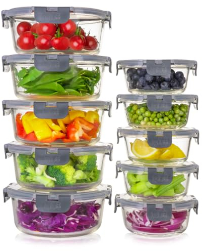 Igluu Meal Prep Glass Containers with Airtight Lids 10 Pack Round 2 Sizes 950ml and 400ml BPA-Free Meal Prep Containers Reusable – Borosilicate Glass, Oven Safe