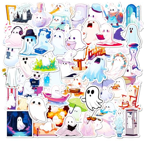 APAREAL Weißer Geist Aufkleber 50 Stück, Kawaii Geist Sticker Set für Laptop Fahrrad Skateboard Motorrad Snowboard Koffer, Wasserfeste Vinyl Sticker