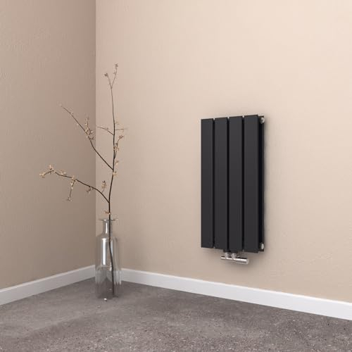 EMKE Heizkörper Klein 600x300mm, Vertikal Heizkörper Bad Flachheizkörper Mittelanschluss Design Paneelheizkörper Doppellagig Wandheizkörper Schwarz 327 Watt