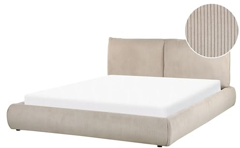Polsterbett Cord beige/Taupe 160 x 200 cm mit gepolstertem Kopfteil Vinay