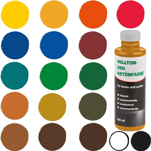 Bodenmeister Abtönfarbe Vollton-Farbe 500 ml, Mischfarbe für Wandfarbe innen und außen, 02 gelb orange goldocker 935