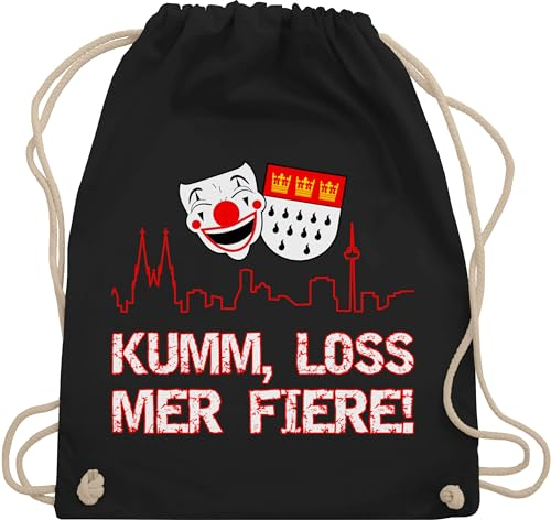 Turnbeutel Rucksack - & Fasching - Taschen - Kumm loss mer fiere Kölle Alaaf Köln Wappen Karneval Karnevalskostüm Clown - Unisize - Schwarz - kölner karnevalsbeutel faschings kölsches tasche