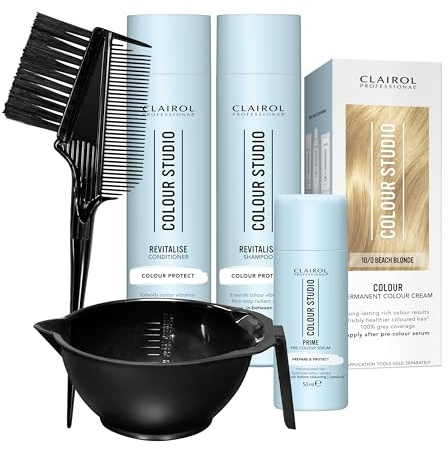 Clairol Professional Colour Studio Permanent Colour Cream Hair Dye | Long-lasting Rich Tones | 100% Grey Coverage | Hair Colouring Kit | 3-step Routine with Accessories | 9/0 Natural Blonde