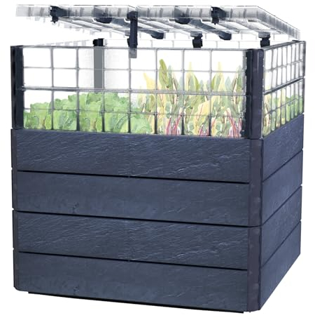 Garantia Ergo Quadro TurboPlus L 80 Hochbeet Stone, inkl. Flora Wassersparsystem - Blumentopf, Hochbeete für Garten, Pflanzkübel Groß Außen, Blumenkasten, Blumentopf Hoch, Blumenkübel, Frühbeet