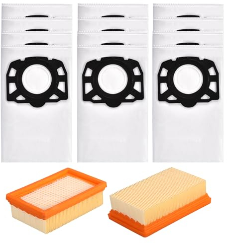Beutel Filter Ersatzteile für Kärcher WD4 WD5 WD6 WD5P WD6P Premium MV4 MV5 MV6 Nass Trockensauger KFI 487 KFI 4410 Staubsauger Zubehör Set (12 Staubbeutel + 2 HEPA Filter)