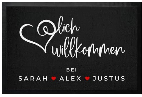 Fußmatten-KING® Personalisierte Fußmatte Herzlich Willkommen bis 120cm - personalisierte Türmatte Herzlich Willkommen bei Familie, Gummimatte dünn, Geschenk individuell gestaltet (60x40cm)