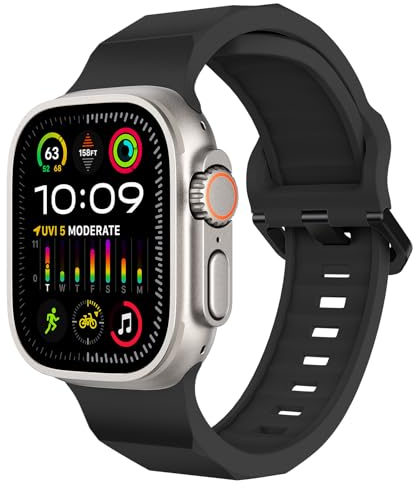 chinbersky Armbänd Kompatibel mit Apple Watch Ultra Armband 49mm 45mm 46mm 44mm 42mm für Damen Herren, Weiche Silikon Sport Ersatzarmband für iWatch Ultra Series 10/9/8/7/6/5/4/3/2/1/SE, Schwarz