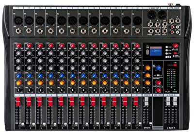 Mixer professionale audio DJ mixer soundboard console 12 canali sistema da tavolo per studio, Bluetooth\USB, nero