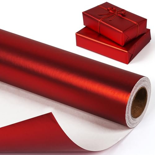 Rouleau de papier cadeau rouge, mini rouleau de papier cadeau rouge mat, couleur unie pour anniversaire, Noël, mariage, fête prénatale, papier cadeau brillant nacré pour hommes et femmes, 43 cm x 10 m