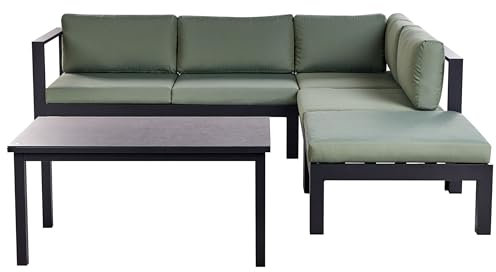 Lounge Set schwarz Aluminium Ecksofa mit Auflagen grün 1 Couchtisch Messina