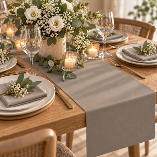AVA Tischläufer stoffähnlich 40cm x 6m Rolle Taupe | FARBAUSWAHL - stoffähnlich & saugstark - Einweg Tischdeckenrolle - Tischband für Hochzeit Geburtstag Gastronomie