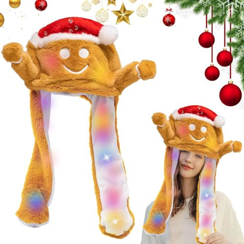 LED Mütze mit Beweglichen Ohren,Lustige Mütze mit Ohren,Hase Mütze,Mütze mit Ohren,Weihnachtsmann Plüsch Hut,Cosplay Urlaub Weihnachten Halloween Karneval Party Geschenk für Damen Mädchen Kinder