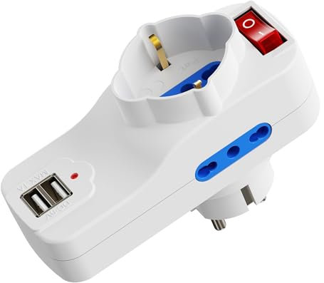 Ciabatta Multipresa con USB,Multipresa Elettrica con 1 Schuko e 2 Prese 10A/16A,Multipresa da Scrivania con Interruttore On/Off,Ciabatta Multipresa con 2 Prese USB,Ciabatta Multipresa Piatta 16A,1500W