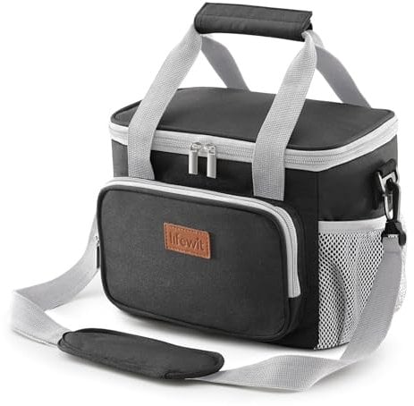 Lifewit Bolsa Termica Porta Alimentos 8.5L(12 Latas), Bolso Comida Trabajo Hombre y Mujer, Lunch Bag para Lonchera, Pequeña Bolsas Nevera Portatil para Playa, Viaje, Work, Gris y Negro