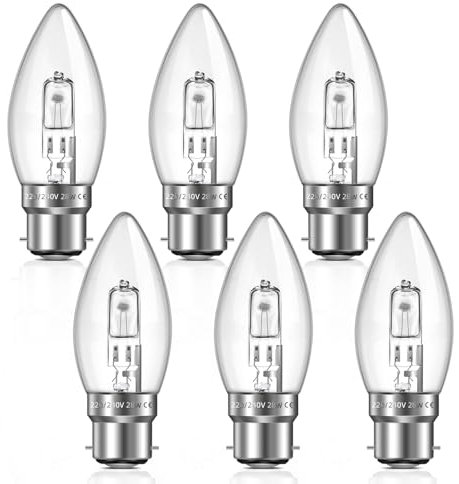 Liuyife B22 C35 Candle Light Bulb 28W, Dimmable, B22 Bayonet Cap Candle Bulb, Warm White 2700K 350LM, Clear Glass, C35 Light Bulb for Chandelier, Table Lamp, Pack of 6