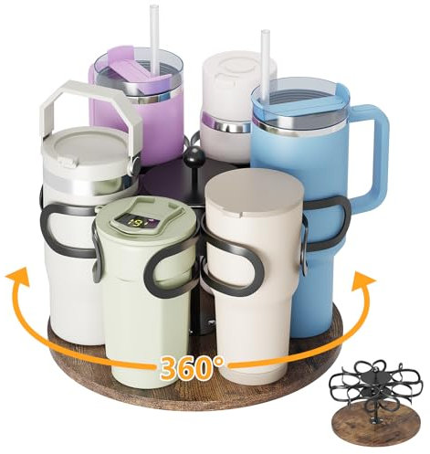 ROLIZOE 360 Rotating Water Bottle Organiser with Handle for 1200ml Stanley Tumbler Cup Holder Lazy Susan Water Bottle Storage Rack Metal Water Bottle Holder Wine Rack for Kitchen Cupboard Storage