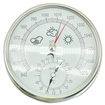 AIJUSSS Außenbarometer, Thermometer, Hygrometer, Barometer-Wetterstation mit Edelstahlrahmen, Barometer für Hauswand, Boot, Büro, Innenbereich