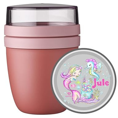 wolga-kreativ Personalisiertes Müslibecher to Go - Mepal Müslibecher, Joghurtbecher to Go für Kinder, Meerjungfrau Geburtstag, Geschenk zur Einschulung, Schule & Kindergarten mit Namen