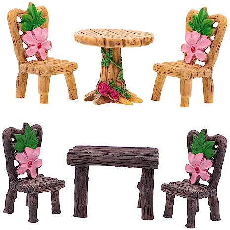 ibasenice 6stücke Teiliges Miniatur-möbelset Aus Resin Für Puppenhäuser Simulationstisch Und Stühle Für Kreative Mikrolandschaften Und Minihaus-Dekoration Zufällige Farben