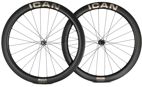 ICANIAN Carbon Disc Rennrad Laufradsatz 700C Sapim CX-Ray Speichen Center Lock Steckachse 12 * 100/12 * 142mm (Kompatibel mit Road HG 11/12-fach, 52 mm Tiefe – 21 mm Innenbreite)
