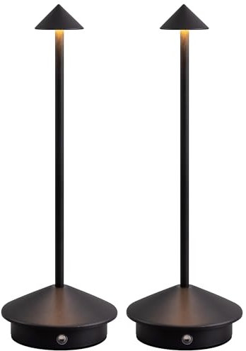 NEWSEE Mini-Tischlampe, schnurlos, tragbare LED-Schreibtischlampe, 4000 mAh, wiederaufladbar, batteriebetrieben, stufenloses Dimmen für Schlafzimmer, Esszimmer, Café, Camping, Schwarz, 2 Stück