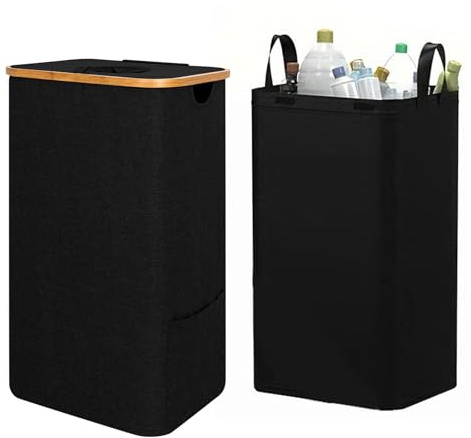 SHMSHNG Pfandflaschen Sammelbehälter, 100L Leergut Sammelbehälter mit Tragetasche, Recycling Behälter für leergut mit Deckel, Großer Flaschensammler für Küche Abstellraum