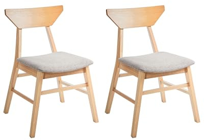 Beliani Esszimmerstuhl Set 2 Stühle gepolstert Polyester Sitz Gummi Holz Rückenlehne und Rahmen Esszimmer Küche Hellbraun und Taupe Hopkins
