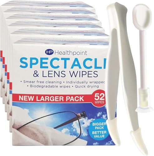Healthpoint Glasses Wipes & Contact Lens Applicator – 416 Individually Wrapped Lens Wipes (8 Packs of 52) – Quick Drying, Smear-Free Cleaning for Cameras, Binoculars & Smartphone | SterlingSquare