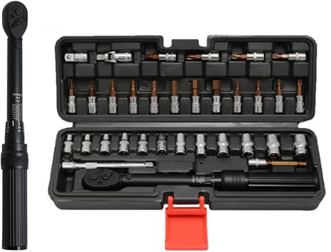 Drehmomentschlüssel Fahrrad & Motorrad 33-tlg,Fahrrad Drehmomentschlüssel Set 1/4 2-24 Nm Drehmomentschlüssel Motorrad mit 1/4- 3/8 Adapter,Torque Wrench für Reifenwechsel/Motorrad/Fahrrad