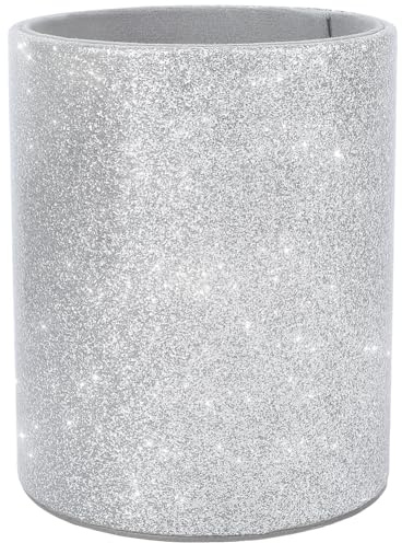 CALFOVERA Multifunktionaler Stiftebecher Aus PU Leder Glänzender Silberner Stiftehalter Runder Leder Schreibwarenhalter Luxuriöser Glitzer Make Up Pinsel Aufbewahrungsbehälter Schreibtisch Organizer