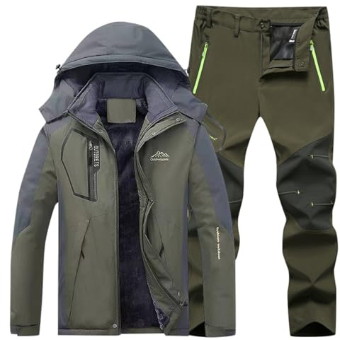 Thermoanzug für Herren, Winter-Set mit Kapuze, Angleranzug, Skianzug, wasserdichte Jacke und Hose, winddicht, warme Schneemäntel