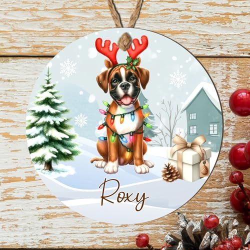 Personalised Working Dog Breed Christmas Tree Hanging Decor - Custom Name Pet Bauble For Dog Owners - Christmas Keepsake For Doggy Parents (Boxer, MDF Wood - Indoor Use Only)