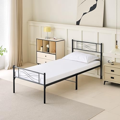 Garvishk Garvis Metallbett 90x200 cm (32 cm) – Minimalistisches Latten-Design – Matratzen-Stopp – Stabiles Einzelbett Schwarz