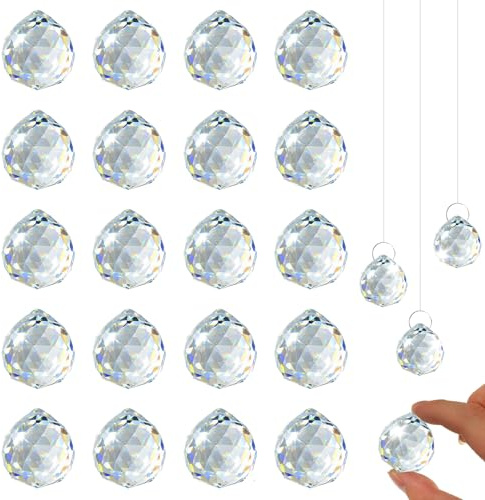 20 Stück Sonnenfänger Kristalle zum Aufhängen, Prisma Kristall, Hängende Suncatcher Kristall Sonnenfänger Basteln, Kristallkugel für Ornament Handwerk Deko Fenster Prisma Anhänger(30mm)